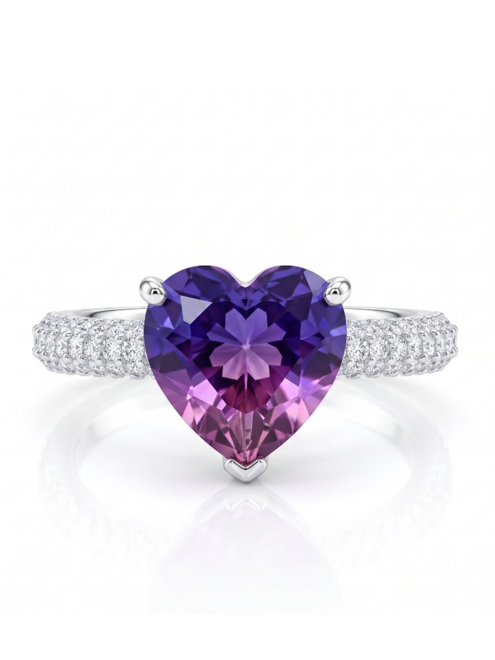 Pink & Purple Heart Gemstone Ring, 925 Sterling Silver Charmed Aroma